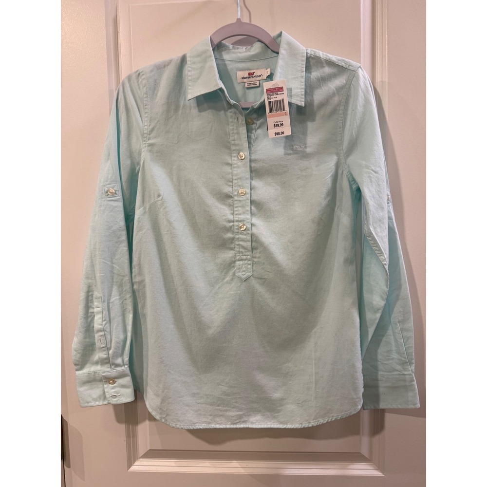 Vineyard Vines Womens Aqua Blue Cotton Popover Shirt Size 2 NWT 2W001006-455